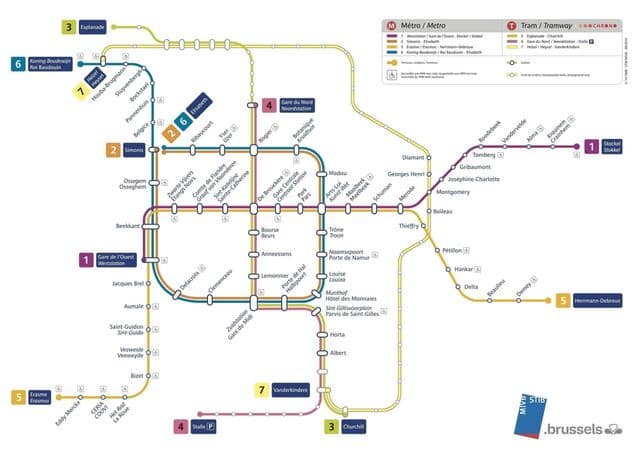 Brussels tram stations map